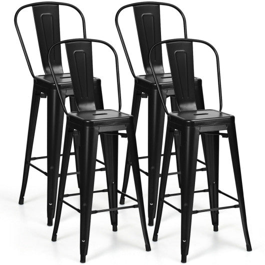 Costway 30" Black Height Set of 4 High Back Metal Industrial Bar Stools
