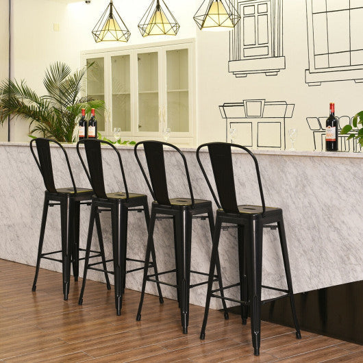 Costway 30" Black Height Set of 4 High Back Metal Industrial Bar Stools