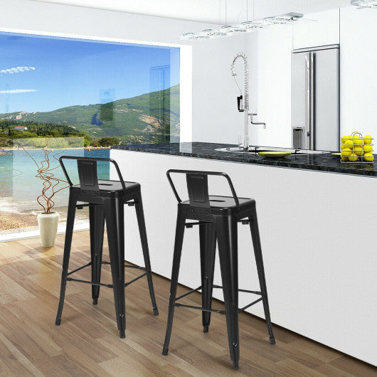 Costway 30" Black Set of 4 Metal Counter Height Barstools with Low Back and Rubber Feet