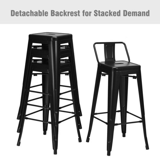 Costway 30" Black Set of 4 Metal Counter Height Barstools with Low Back and Rubber Feet