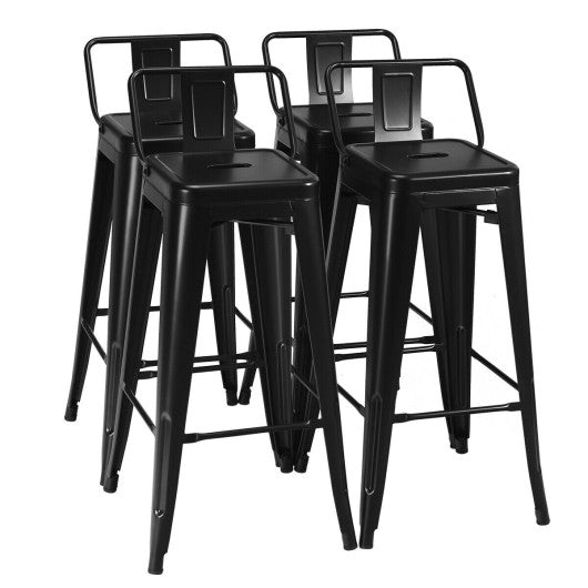 Costway 30" Black Set of 4 Metal Counter Height Barstools with Low Back and Rubber Feet