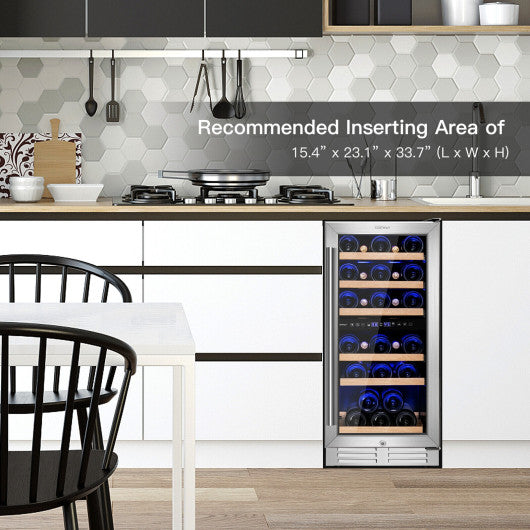 Costway 30-Bottle Silver Freestanding Wine Cooler with Temp Memory and Dual Zones