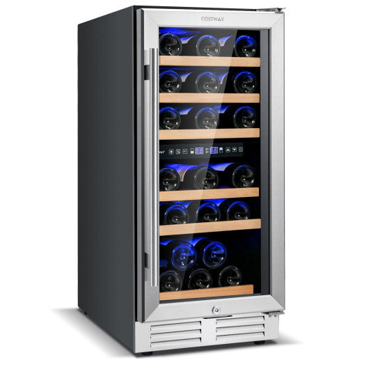 Costway 30-Bottle Silver Freestanding Wine Cooler with Temp Memory and Dual Zones