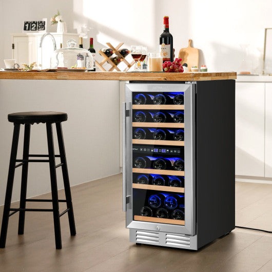 Costway 30-Bottle Silver Freestanding Wine Cooler with Temp Memory and Dual Zones