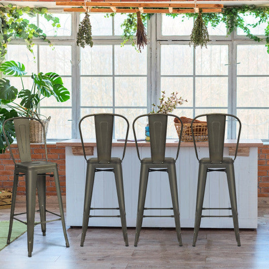 Costway 30" Gun Height Set of 4 High Back Metal Industrial Bar Stools