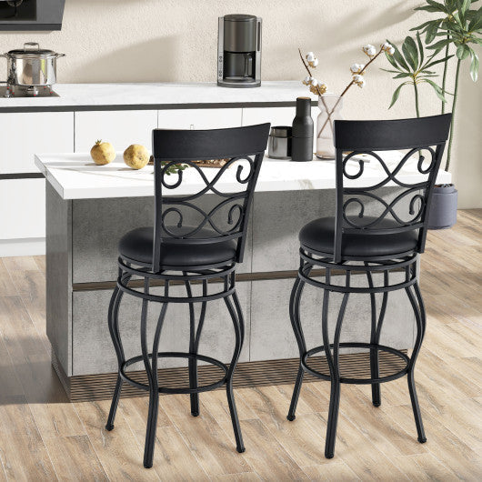 Costway 30" Set of 2 Black Bar Stool with Backrest and Footrest