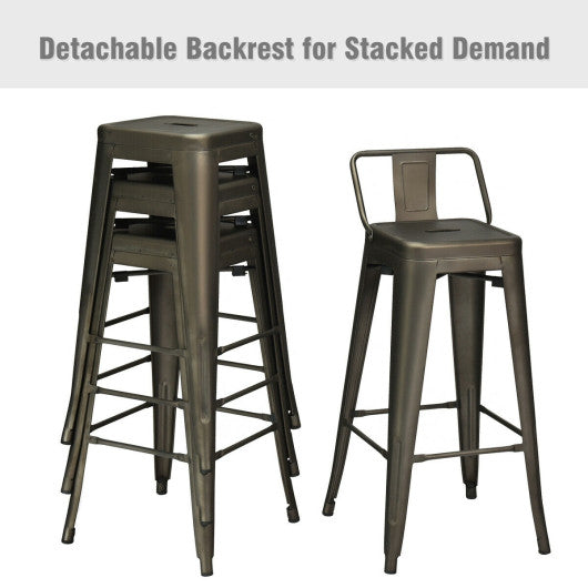 Costway 30" Set of 4 Gun Metal Counter Height Barstools with Low Back and Rubber Feet