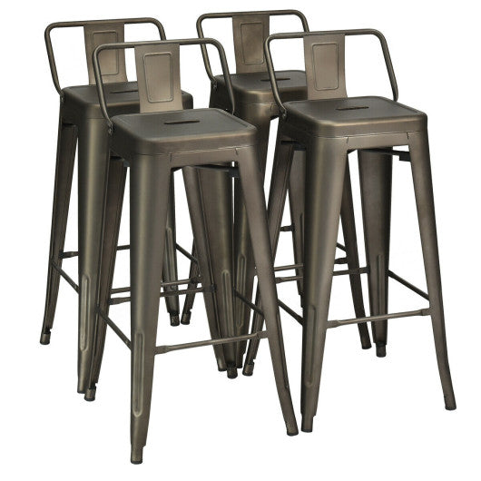 Costway 30" Set of 4 Gun Metal Counter Height Barstools with Low Back and Rubber Feet