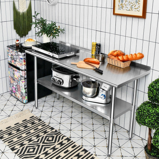 Costway 30" x 48" Stainless Steel Table for Prep and Work with Backsplash