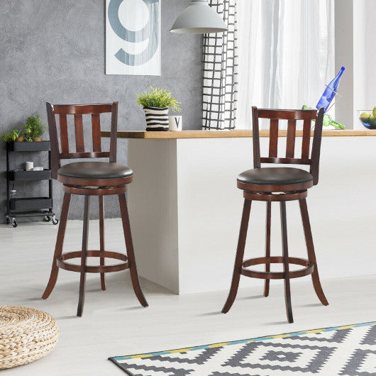 Costway 31" 2 Pieces 360 Degree Swivel Wooden Counter Height Bar Stool Set with Cushioned Seat