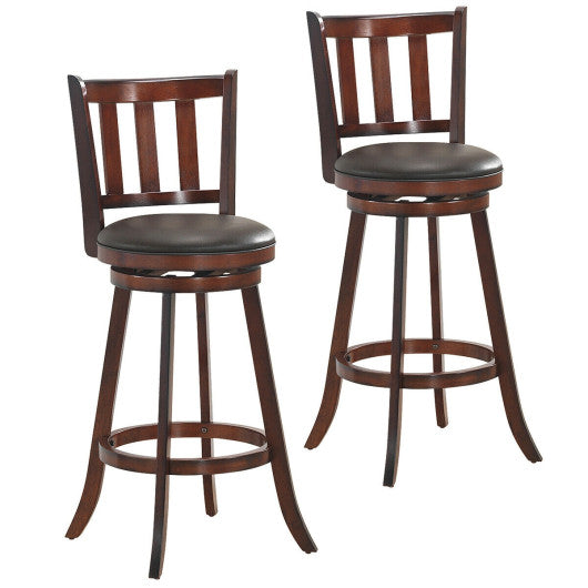 Costway 31" 2 Pieces 360 Degree Swivel Wooden Counter Height Bar Stool Set with Cushioned Seat