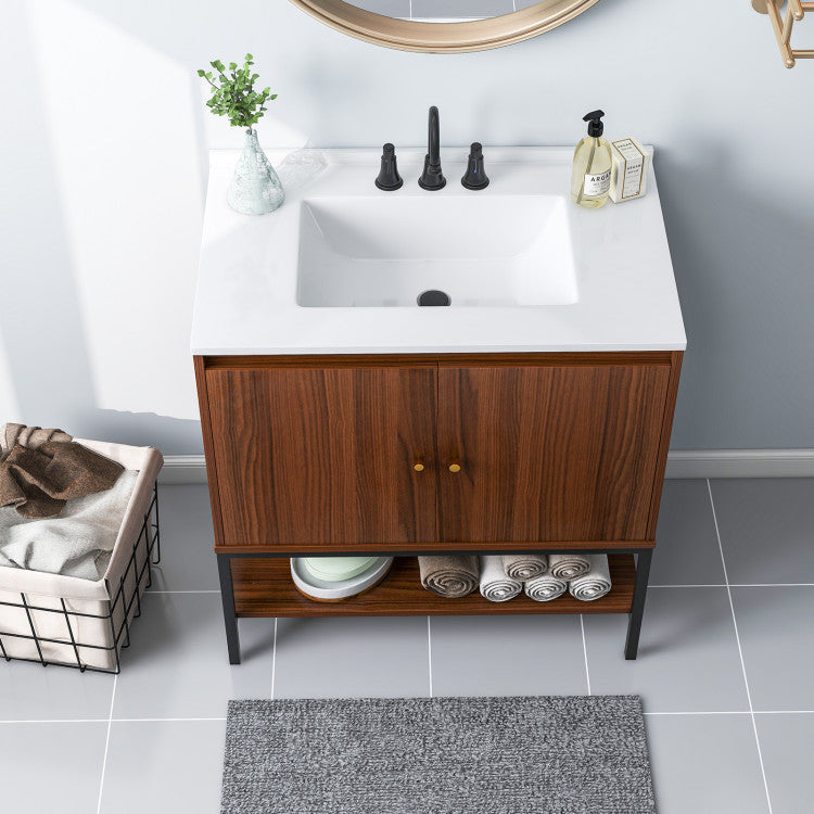 Costway 31" Bathroom Vanity Sink Combo with Doors and Open Shelf