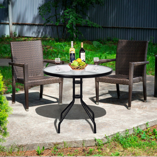 Costway 32" Outdoor Patio Round Tempered Glass Top Table with Umbrella Hole