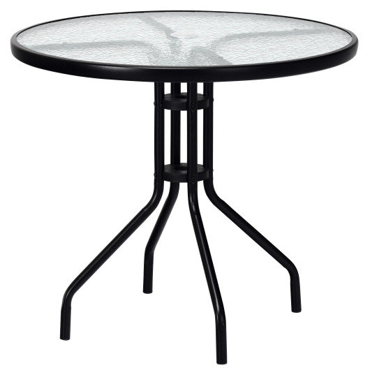 Costway 32" Outdoor Patio Round Tempered Glass Top Table with Umbrella Hole