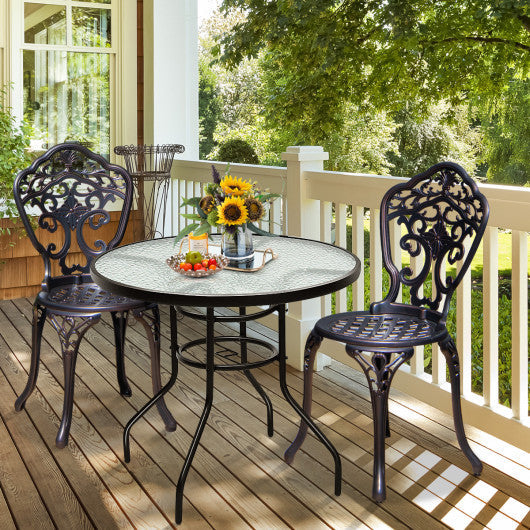 Costway 32" Patio Tempered Glass Steel Frame Round Table with Convenient Umbrella Hole