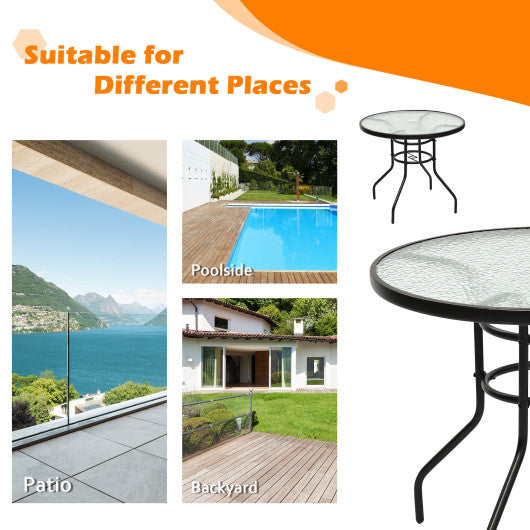 Costway 32" Patio Tempered Glass Steel Frame Round Table with Convenient Umbrella Hole