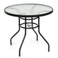 Costway 32" Patio Tempered Glass Steel Frame Round Table with Convenient Umbrella Hole