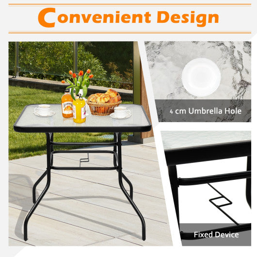 Costway 32" Patio Tempered Glass Steel Frame Square Table