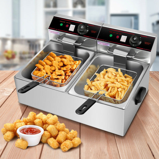 Costway 3400W Dual Tank Electric Countertop Deep Fryer
