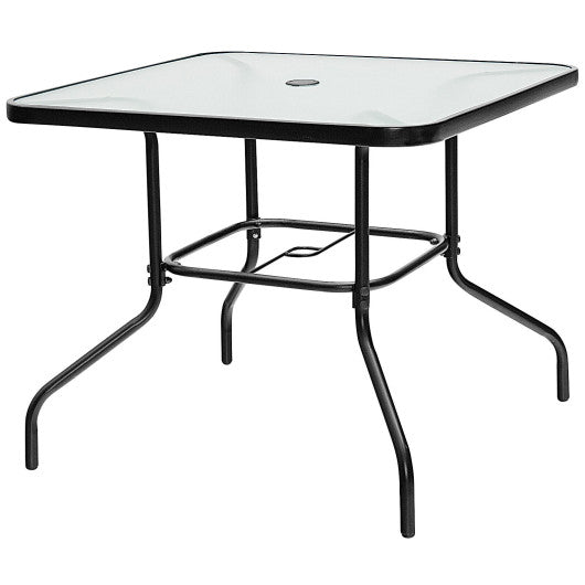 Costway 35" Patio Dining Square Tempered Glass Table with Umbrella Hole