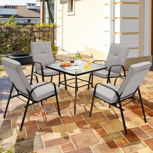 Costway 35" Patio Dining Square Tempered Glass Table with Umbrella Hole