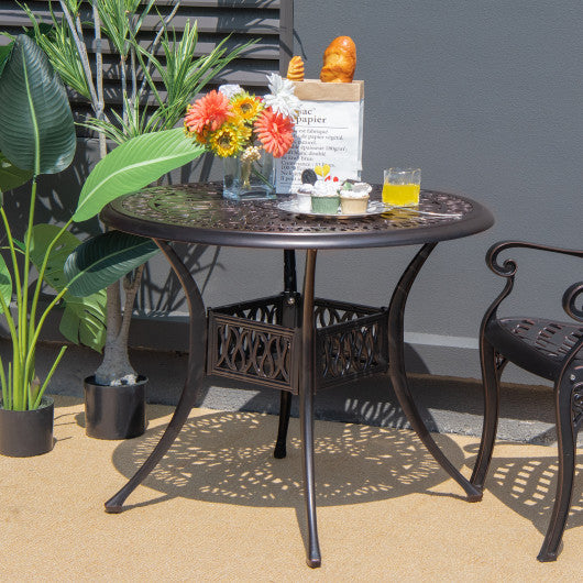 Costway 36" Brown Patio Round Dining Bistro Table with Umbrella Hole