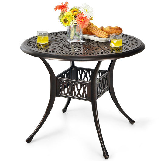 Costway 36" Brown Patio Round Dining Bistro Table with Umbrella Hole