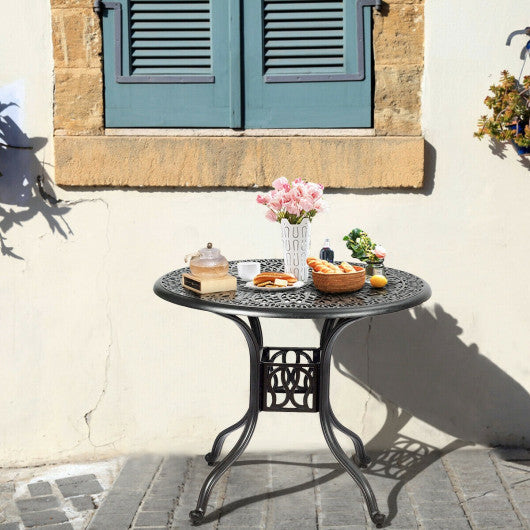 Costway 36" Cast Aluminum Round Patio Dining Table with Umbrella Hole