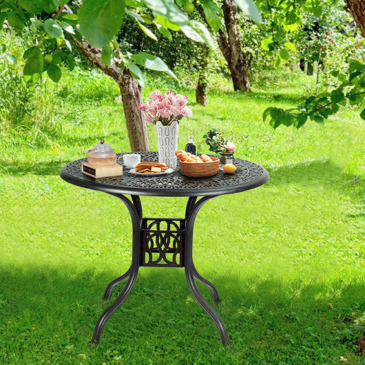 Costway 36" Cast Aluminum Round Patio Dining Table with Umbrella Hole