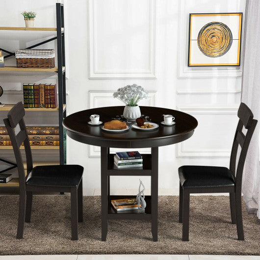Costway 36.5" Counter Height Dining Table with 42 Inches Round Tabletop and 2-Tier Storage Shelf