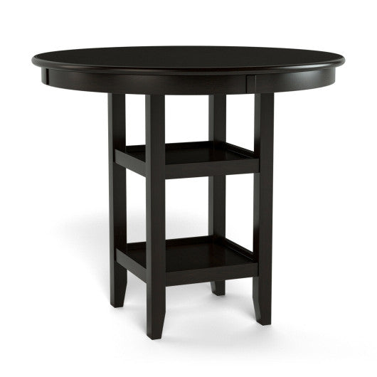 Costway 36.5" Counter Height Dining Table with 42 Inches Round Tabletop and 2-Tier Storage Shelf