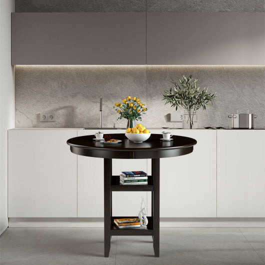 Costway 36.5" Counter Height Dining Table with 42 Inches Round Tabletop and 2-Tier Storage Shelf