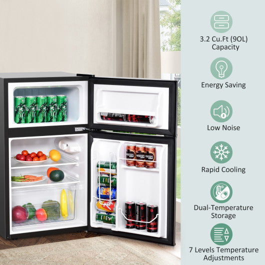Costway 3.2 Cubic Feet Black Compact Stainless Steel Refrigerator