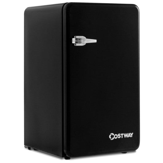 Costway 3.2 Cubic Feet Black Retro Compact Refrigerator w/ Freezer Interior Shelves Handle