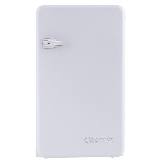 Costway 3.2 Cubic Feet White Retro Compact Refrigerator w/ Freezer Interior Shelves Handle