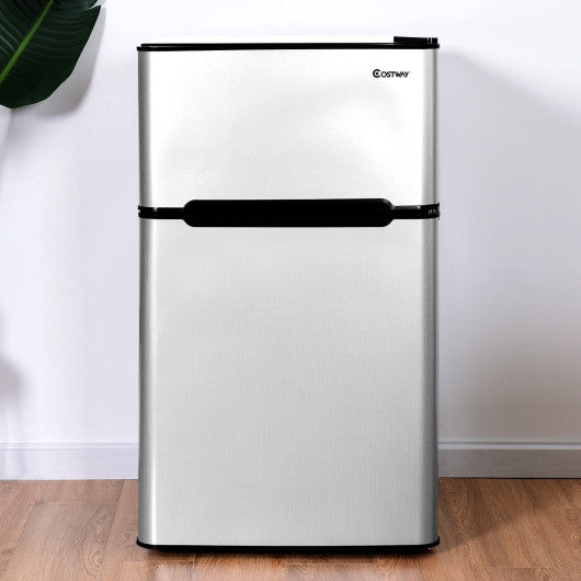 Costway 3.2 cu ft. Gray Compact Stainless Steel Refrigerator
