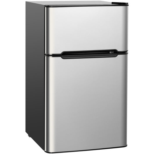 Costway 3.2 cu ft. Gray Compact Stainless Steel Refrigerator