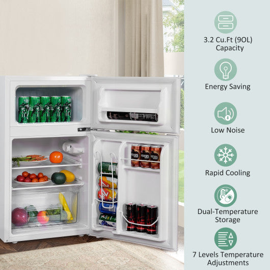 Costway 3.2 cu ft. White Compact Stainless Steel Refrigerator