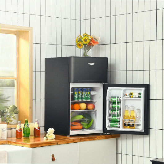 Costway 3.3 Cubic Feet Black Compact Refrigerator with Freezer 2 Reversible Door Mini Fridge