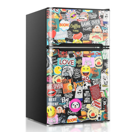 Costway 3.3 Cubic Feet Multicolor Compact Refrigerator with Freezer 2 Reversible Door Mini Fridge