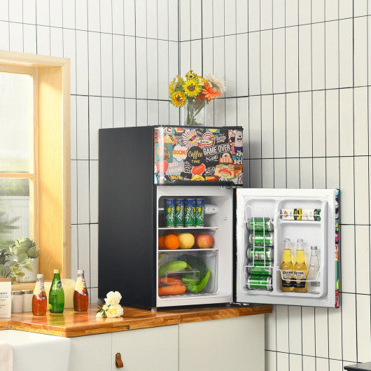 Costway 3.3 Cubic Feet Multicolor Compact Refrigerator with Freezer 2 Reversible Door Mini Fridge