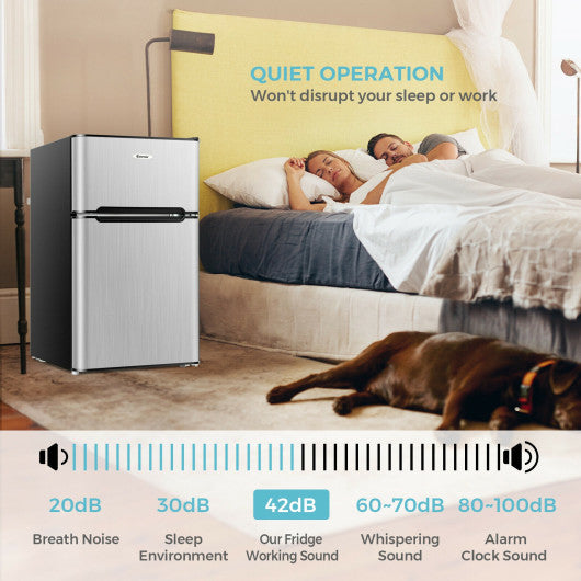 Costway 3.3 Cubic Feet Silver Compact Refrigerator with Freezer 2 Reversible Door Mini Fridge