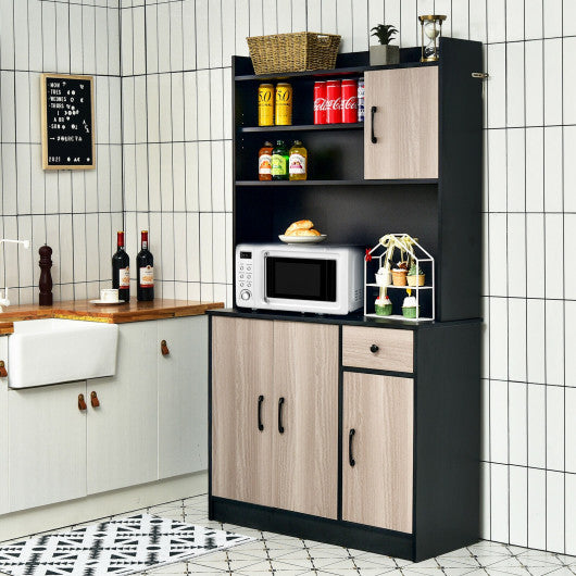 Costway 4-Door Black Freestanding Kitchen Buffet with Hutch and Adjustable Shelves