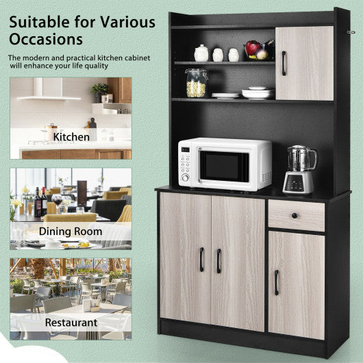 Costway 4-Door Black Freestanding Kitchen Buffet with Hutch and Adjustable Shelves