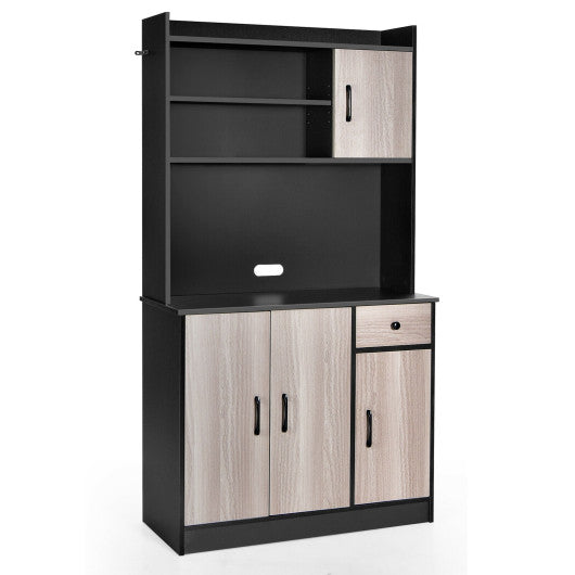 Costway 4-Door Black Freestanding Kitchen Buffet with Hutch and Adjustable Shelves