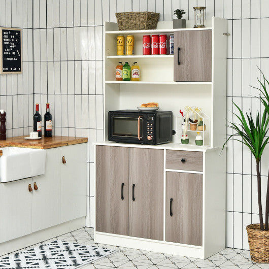 Costway 4-Door White Freestanding Kitchen Buffet with Hutch and Adjustable Shelves