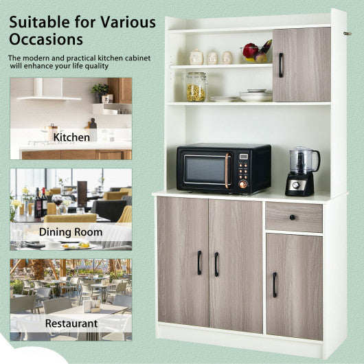 Costway 4-Door White Freestanding Kitchen Buffet with Hutch and Adjustable Shelves