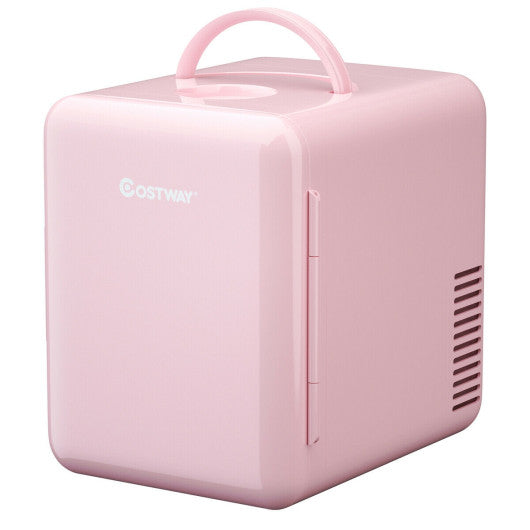 Costway 4 Liter Pink Portable Mini Cooler Warmer Fridge with Ergonomic Handle AC/DC Powered