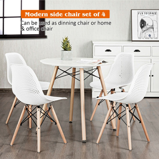 Costway 4 Pcs White Modern Plastic Hollow Chair Set with Wood Leg