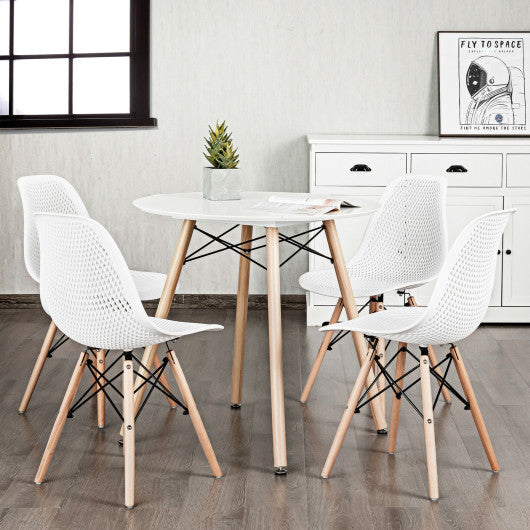 Costway 4 Pcs White Modern Plastic Hollow Chair Set with Wood Leg